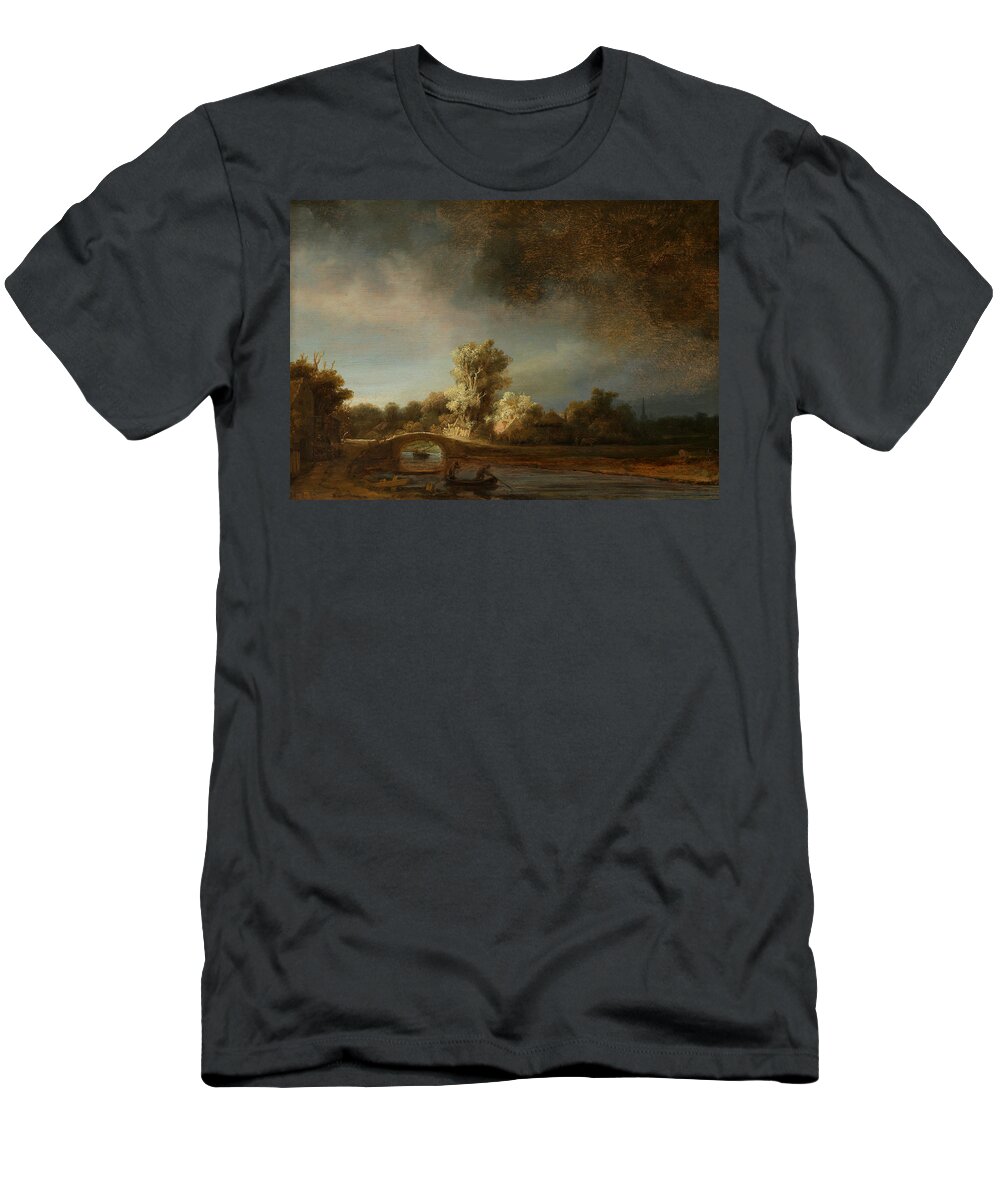 Stone Bridge T-Shirt featuring the painting Stone Bridge by Rembrandt