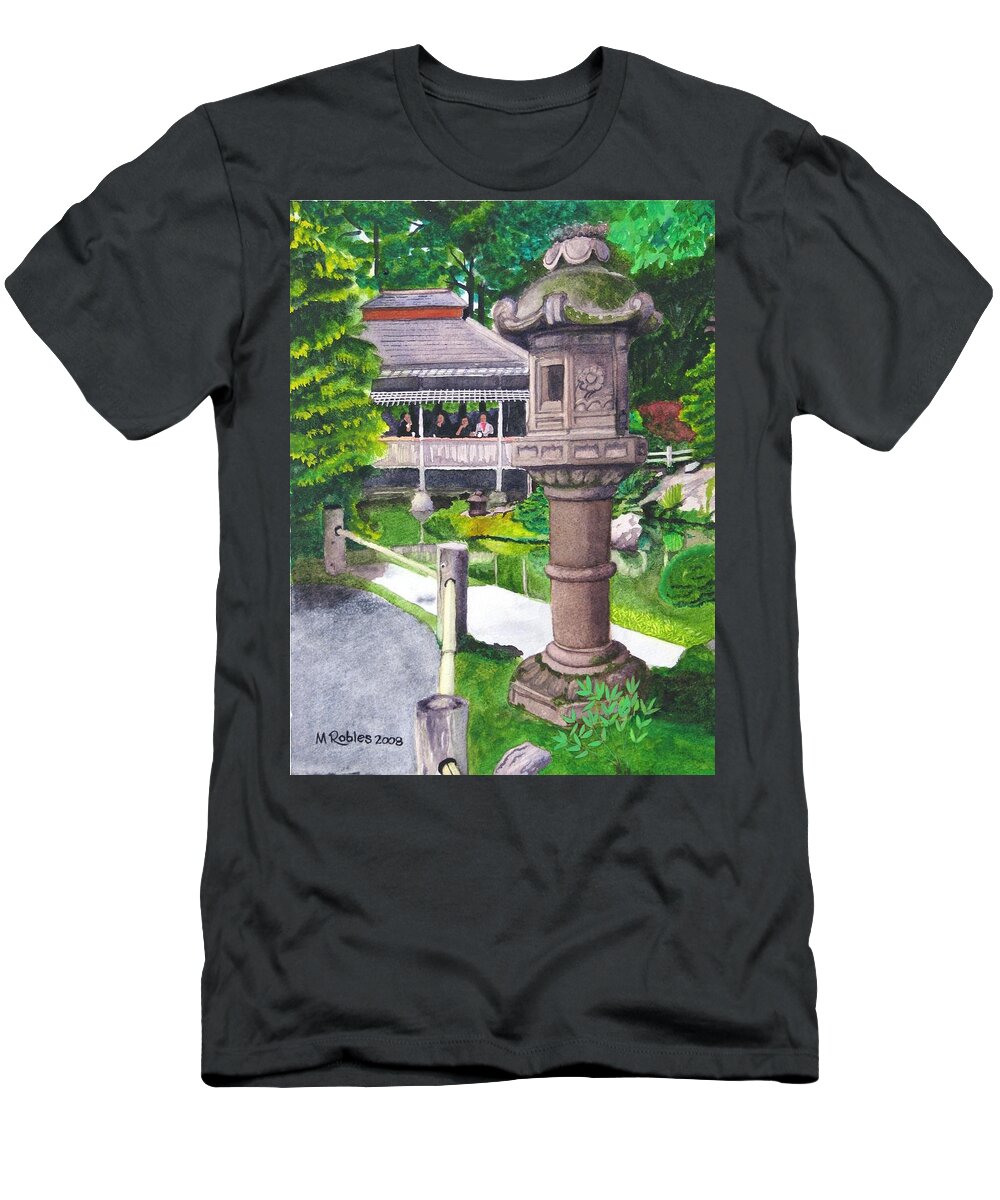 Japanese T-Shirt featuring the painting Stone Lantern by Mike Robles