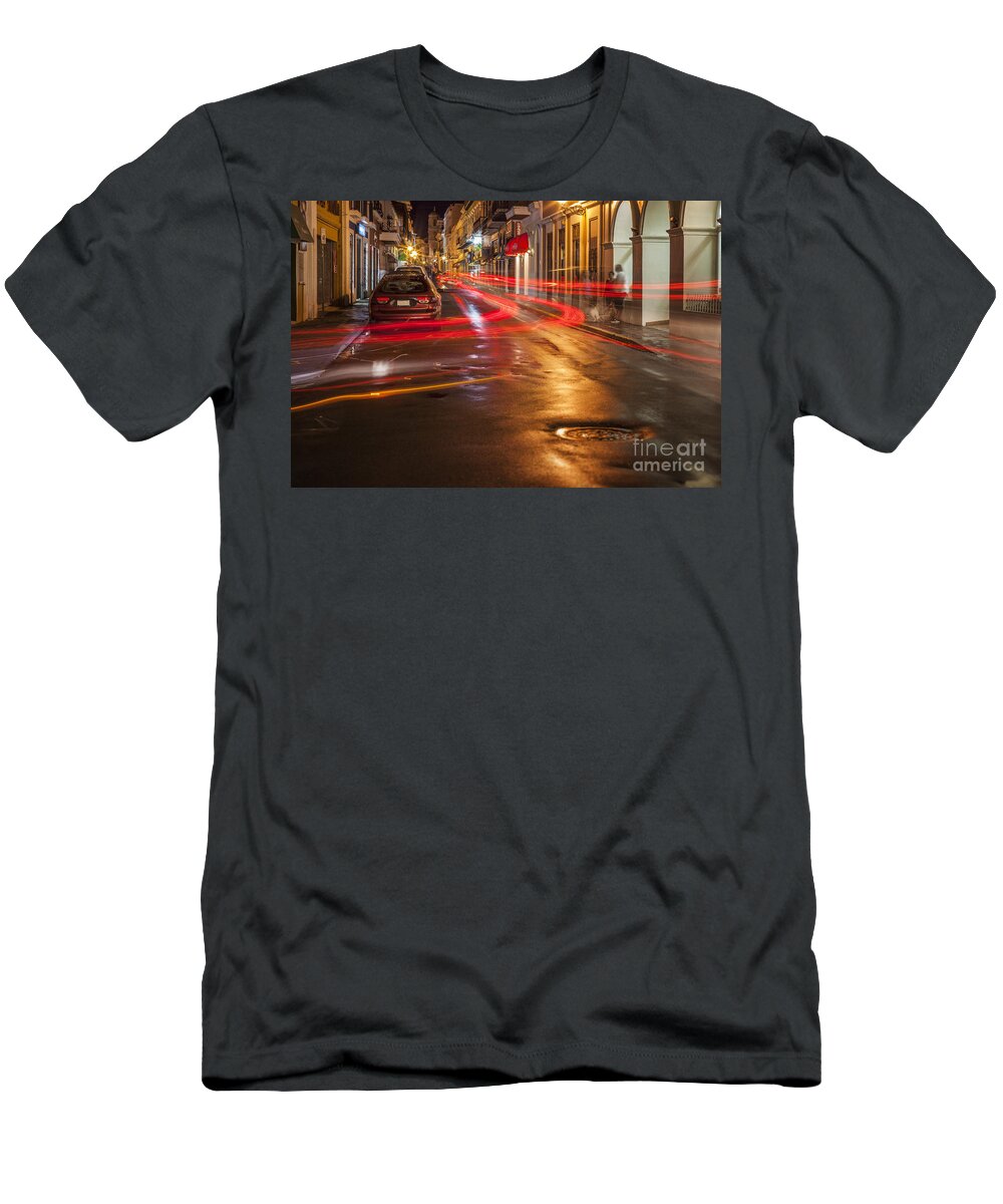 Bright Colour T-Shirt featuring the photograph Streetscene at Night in Old San Juan Puerto Rico by Bryan Mullennix