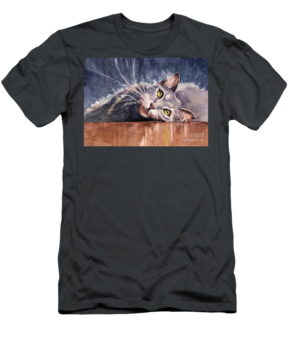 Cat T-Shirt featuring the painting Stretch by Judith Levins