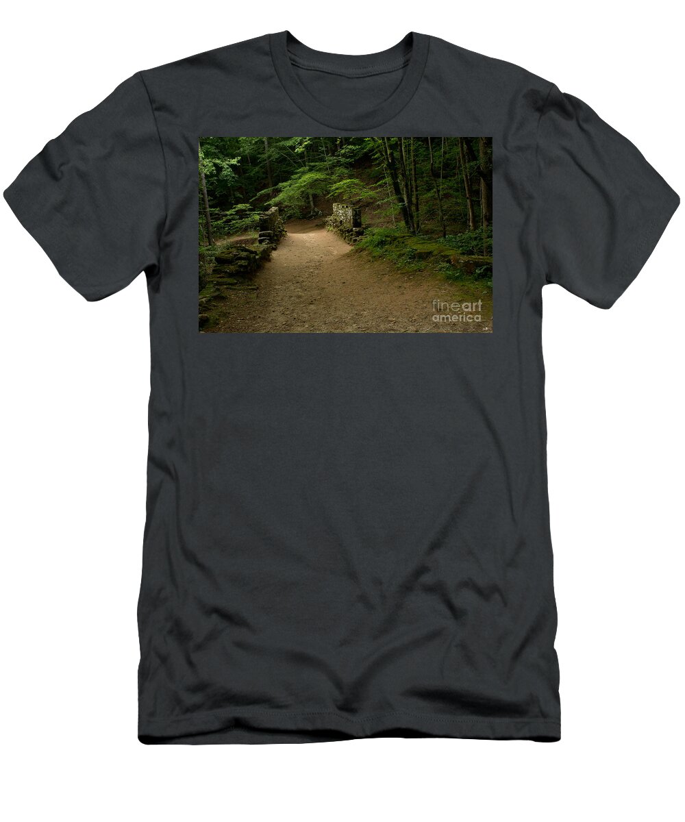 Sandra Clark T-Shirt featuring the photograph Stroll in the Evening Across Poinsett Bridge by Sandra Clark