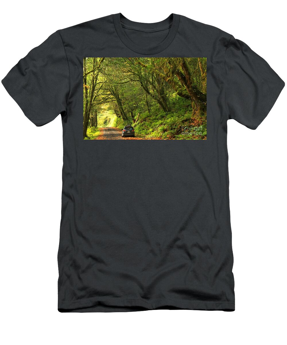 Oregon Rainforest T-Shirt featuring the photograph Subaru In The Rainforest by Adam Jewell