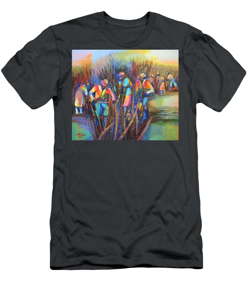 Abstract T-Shirt featuring the painting Sugar Cane Harvest by Cynthia McLean