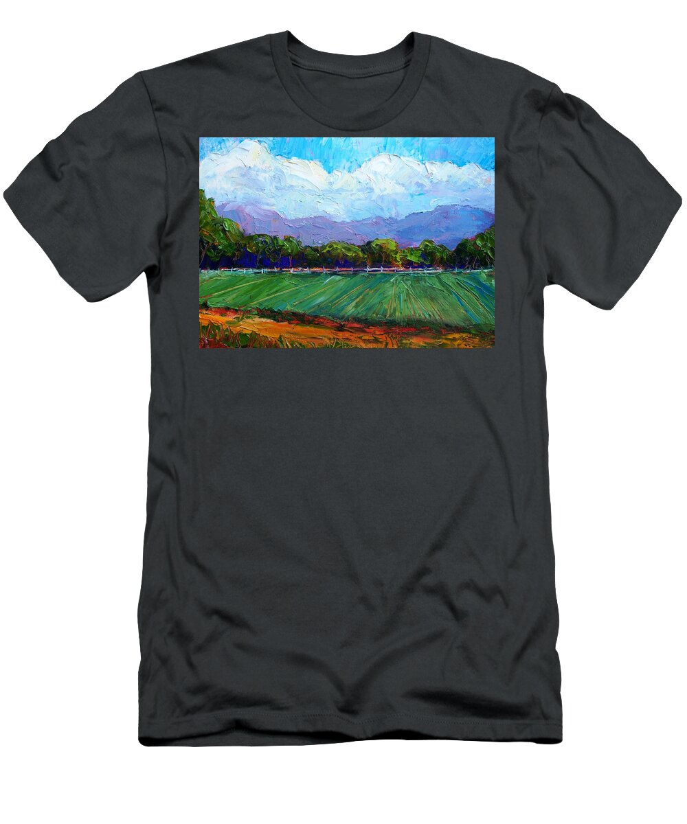 Landscape T-Shirt featuring the painting Summer in Albuquerque by Marian Berg