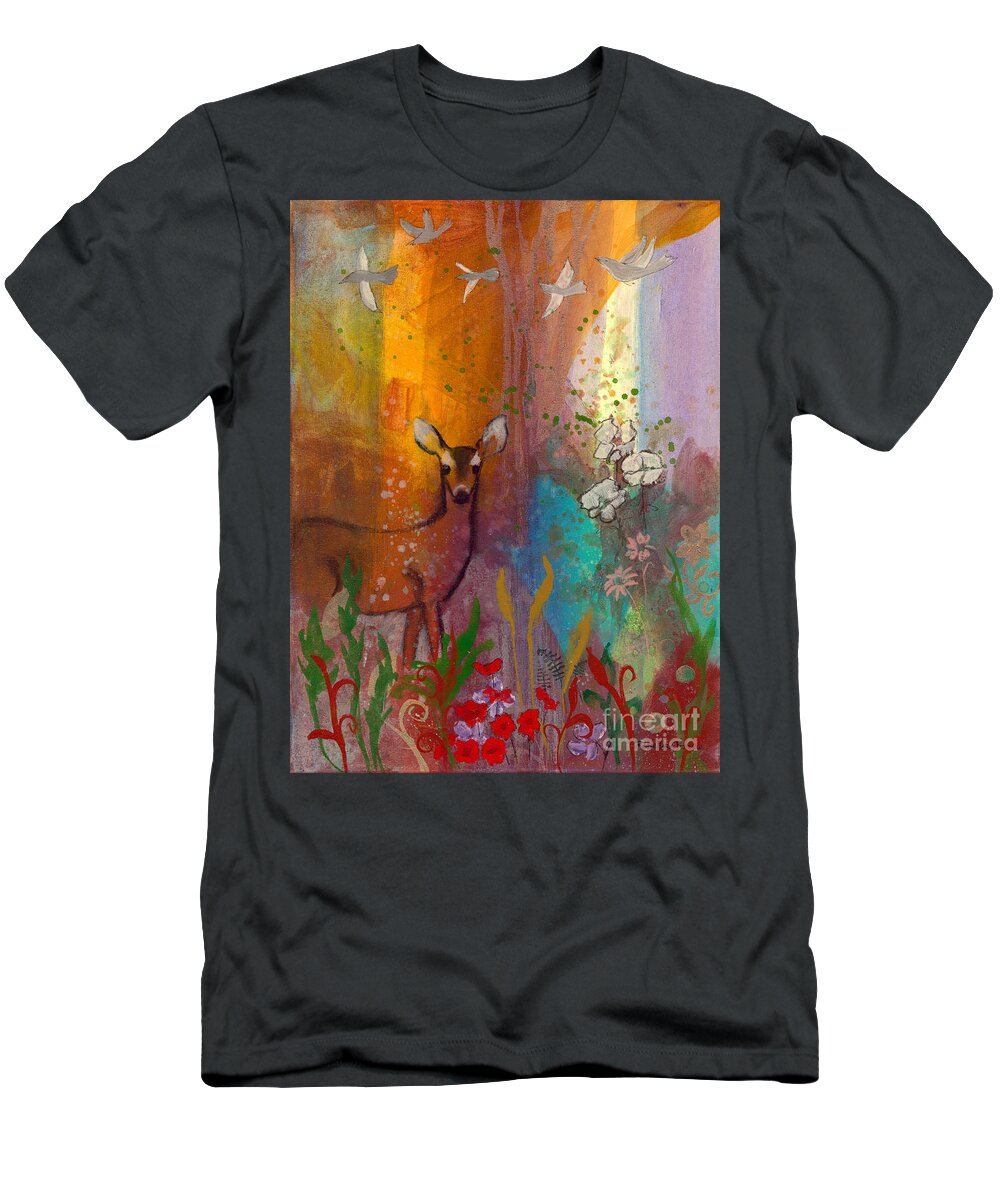 Sun T-Shirt featuring the painting Sun Deer by Robin Pedrero