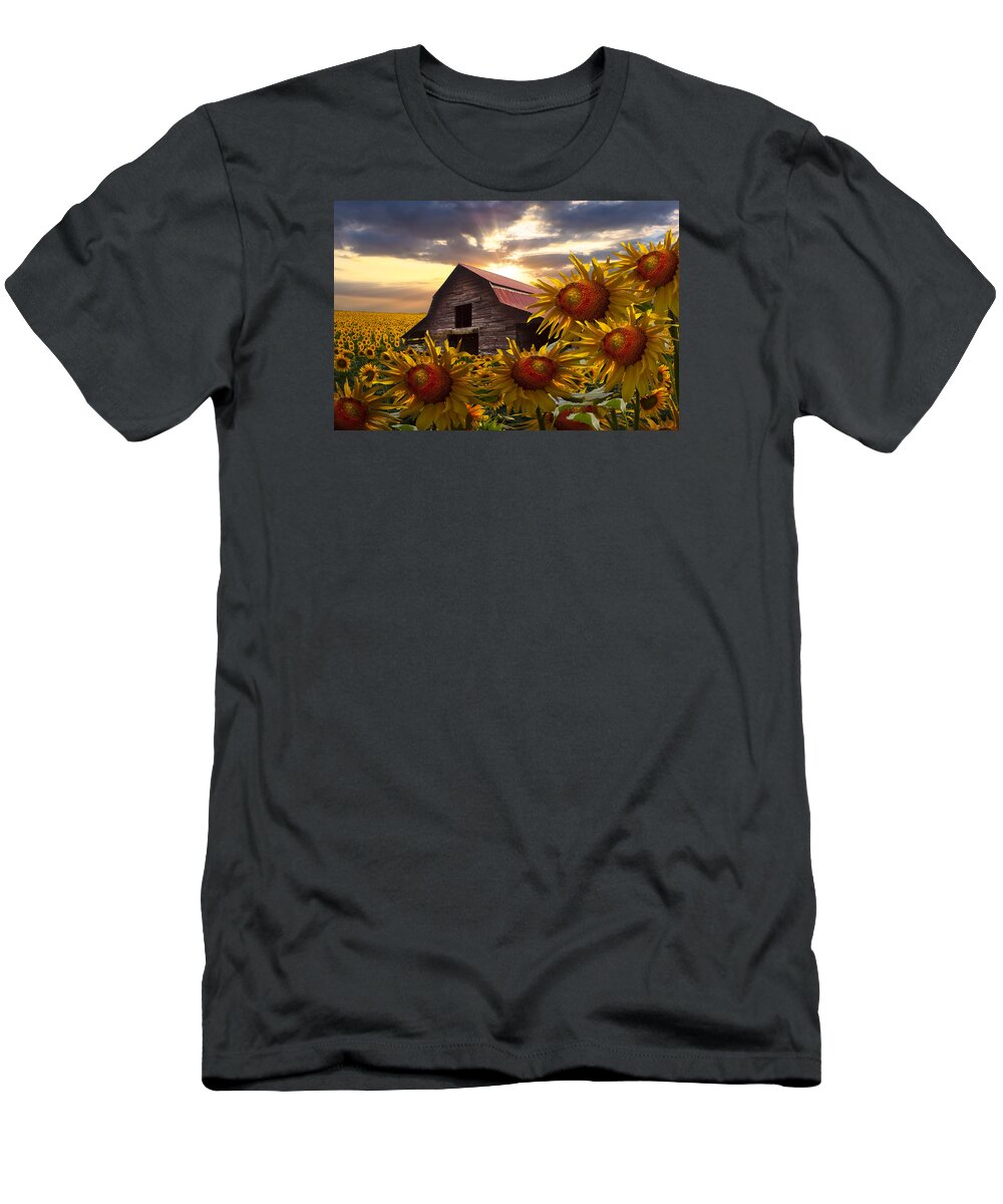 Barn T-Shirt featuring the photograph Sunflower Dance by Debra and Dave Vanderlaan