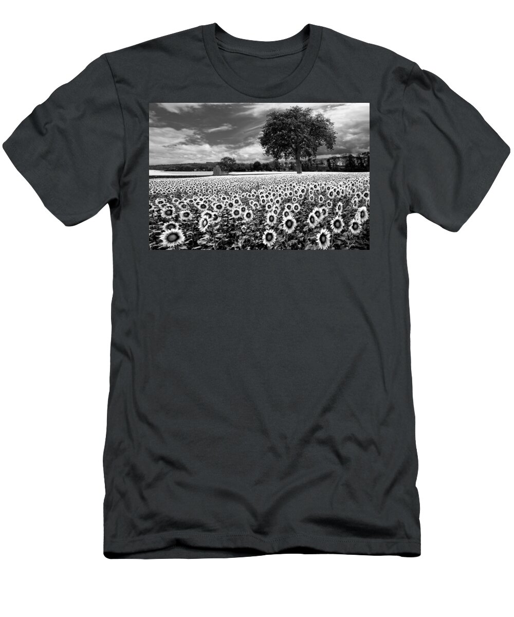 American T-Shirt featuring the photograph Sunflowers in Black and White by Debra and Dave Vanderlaan