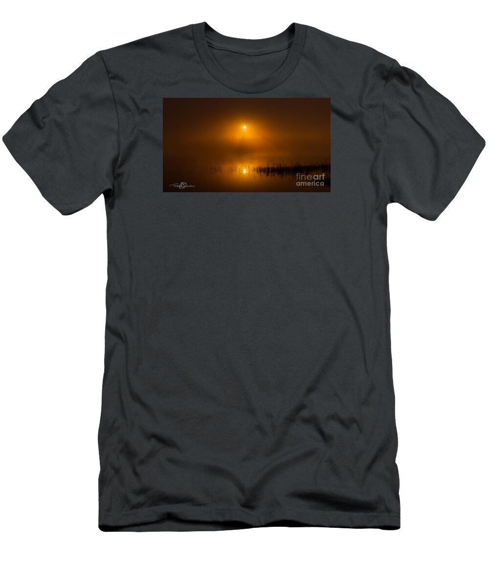 Sunrise In The Fog T-Shirt featuring the photograph Sunrise in the fog by Torbjorn Swenelius