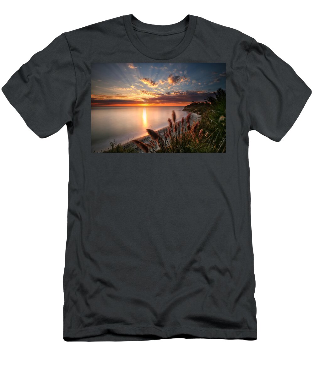 Sunset T-Shirt featuring the photograph Sunset at Swamis Beach 7 by Larry Marshall