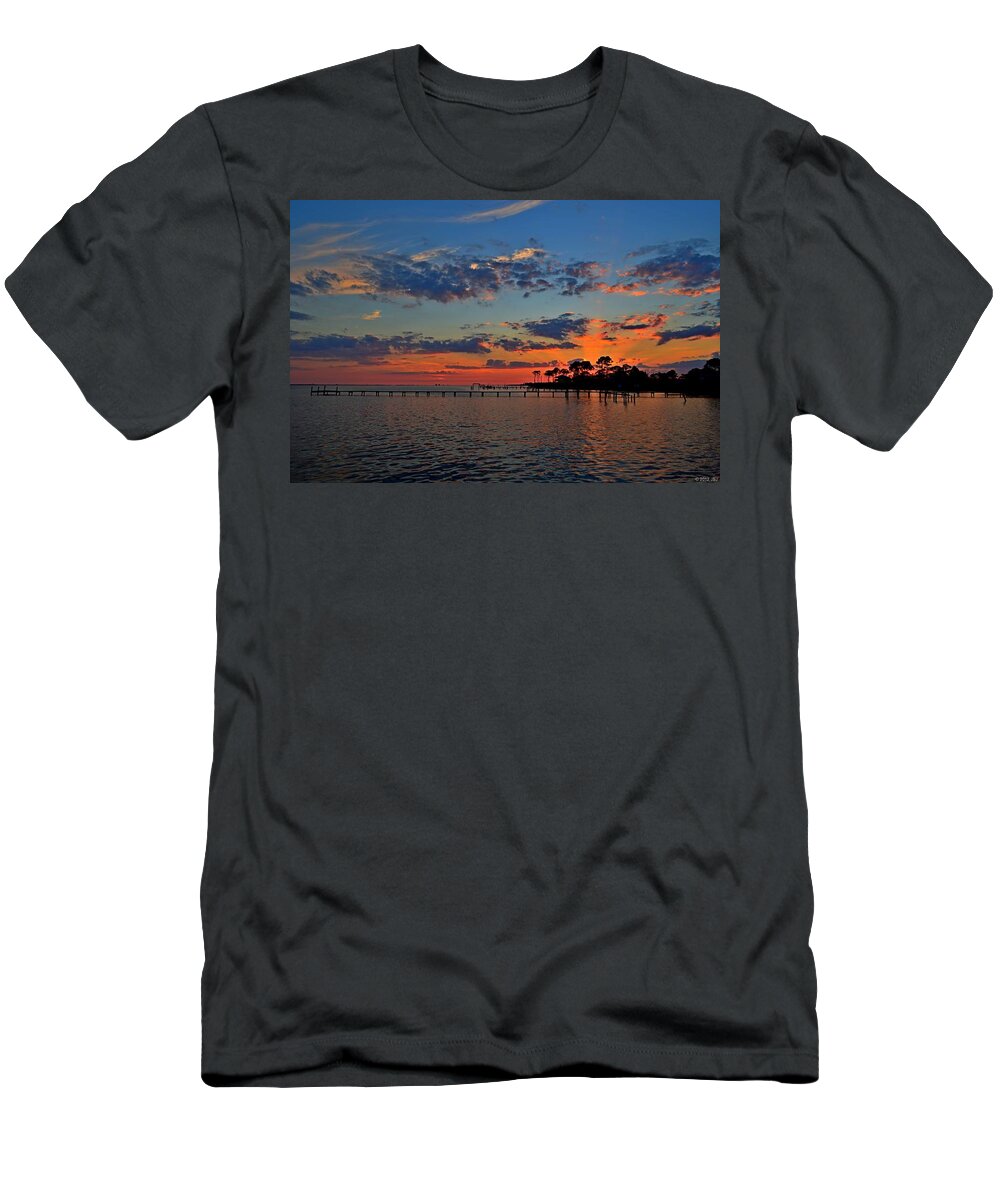 Sunset T-Shirt featuring the photograph Sunset Colors on Santa Rosa Sound with Rays by Jeff at JSJ Photography