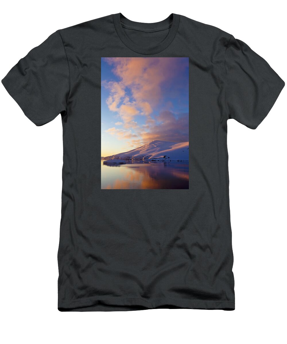 Nis T-Shirt featuring the photograph Sunset Over Mountains Lemaire Channel by Erik Joosten