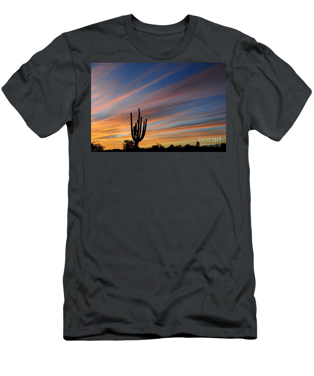 Saguaro T-Shirt featuring the photograph Sunset Sentinel AZ by Joanne West