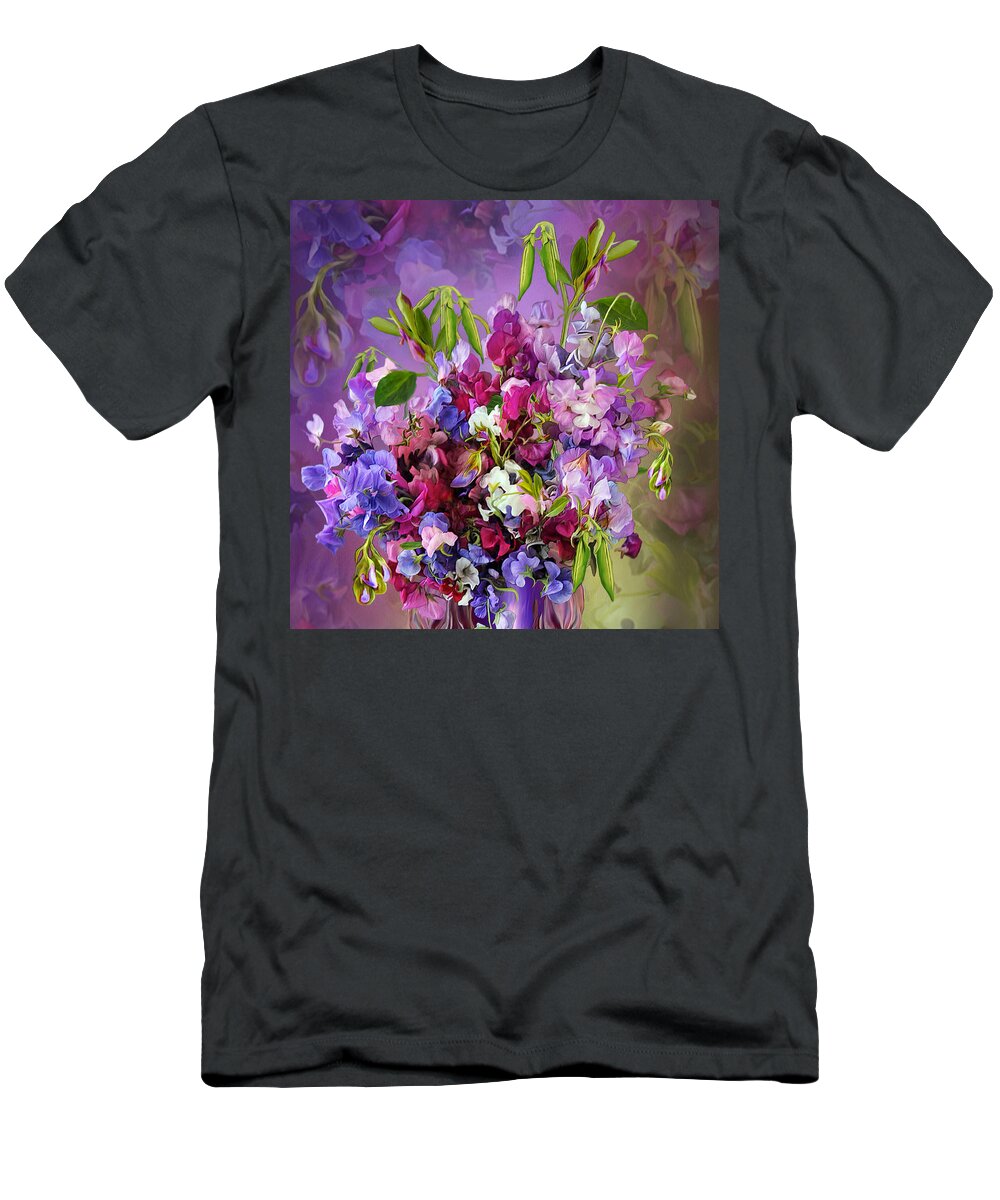 Sweet Pea T-Shirt featuring the mixed media Sweet Pea Bouquet by Carol Cavalaris