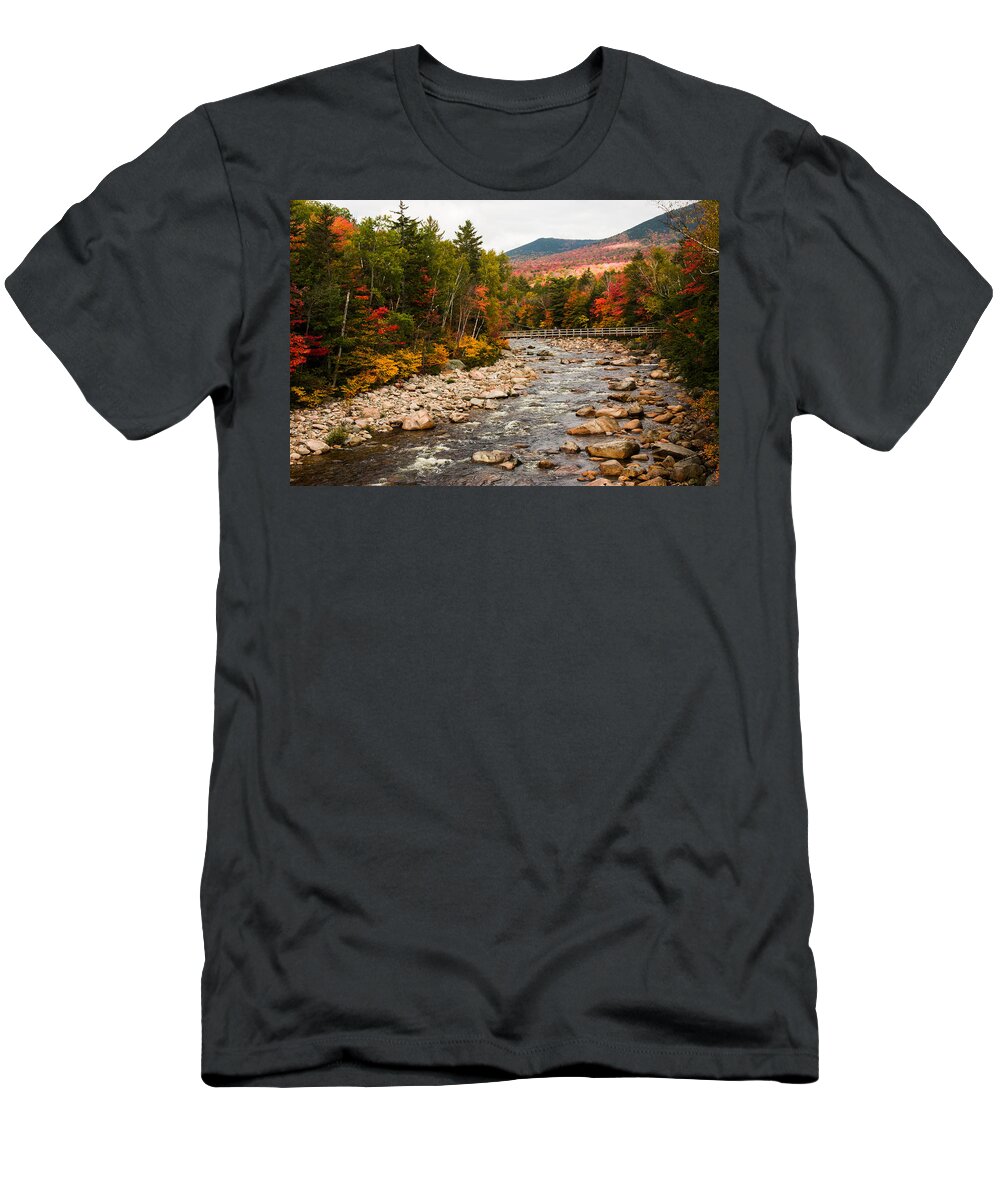 autumn Foliage New England T-Shirt featuring the photograph Swift River painted with autumns paint brush by Jeff Folger