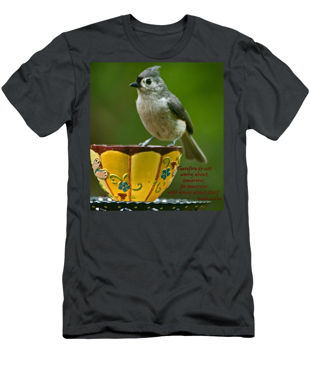 Black Capped Chickadee T-Shirt featuring the photograph Taken Care Of by Sandra Clark