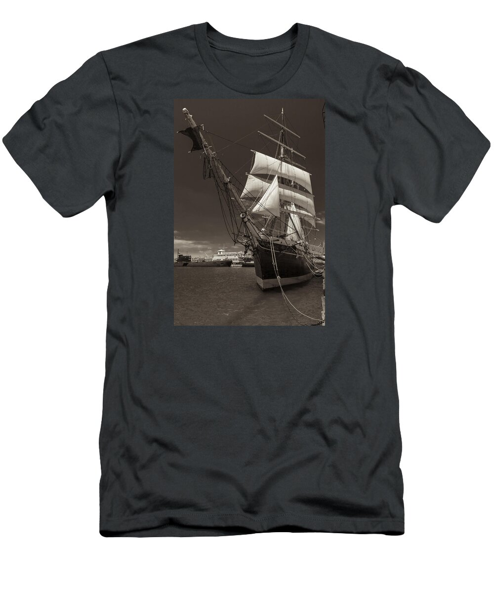 Tall Ship T-Shirt featuring the photograph Tall Beauty Black and White Sepia by Scott Campbell
