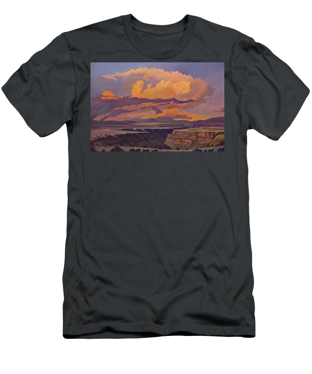 Taos T-Shirt featuring the painting Taos Gorge - Pastel Sky by Art West
