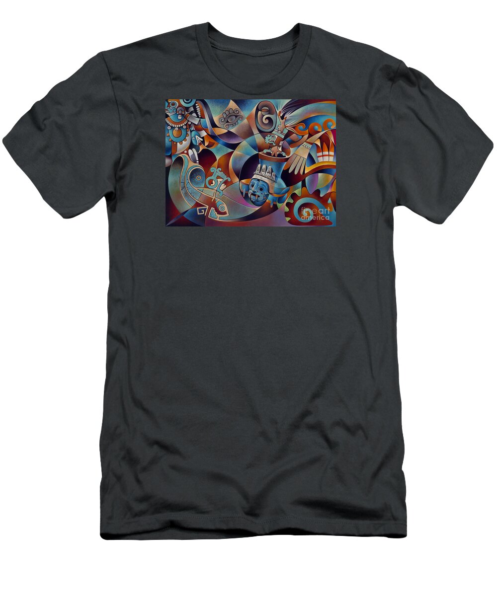 Aztec T-Shirt featuring the painting Tapestry of Gods - Tlaloc by Ricardo Chavez-Mendez