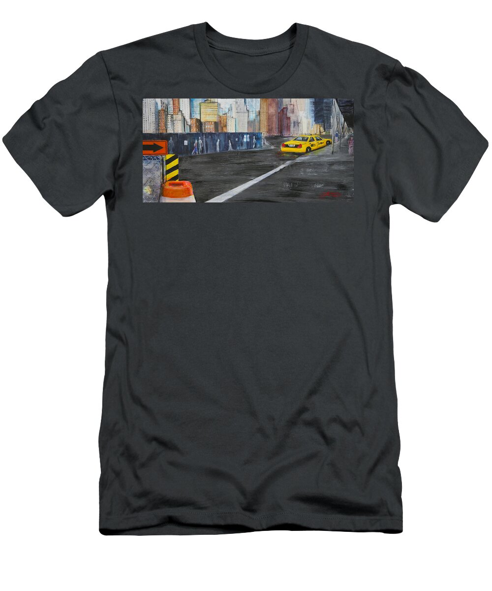 Taxi T-Shirt featuring the painting Taxi 9 Nyc Under Construction by Jack Diamond