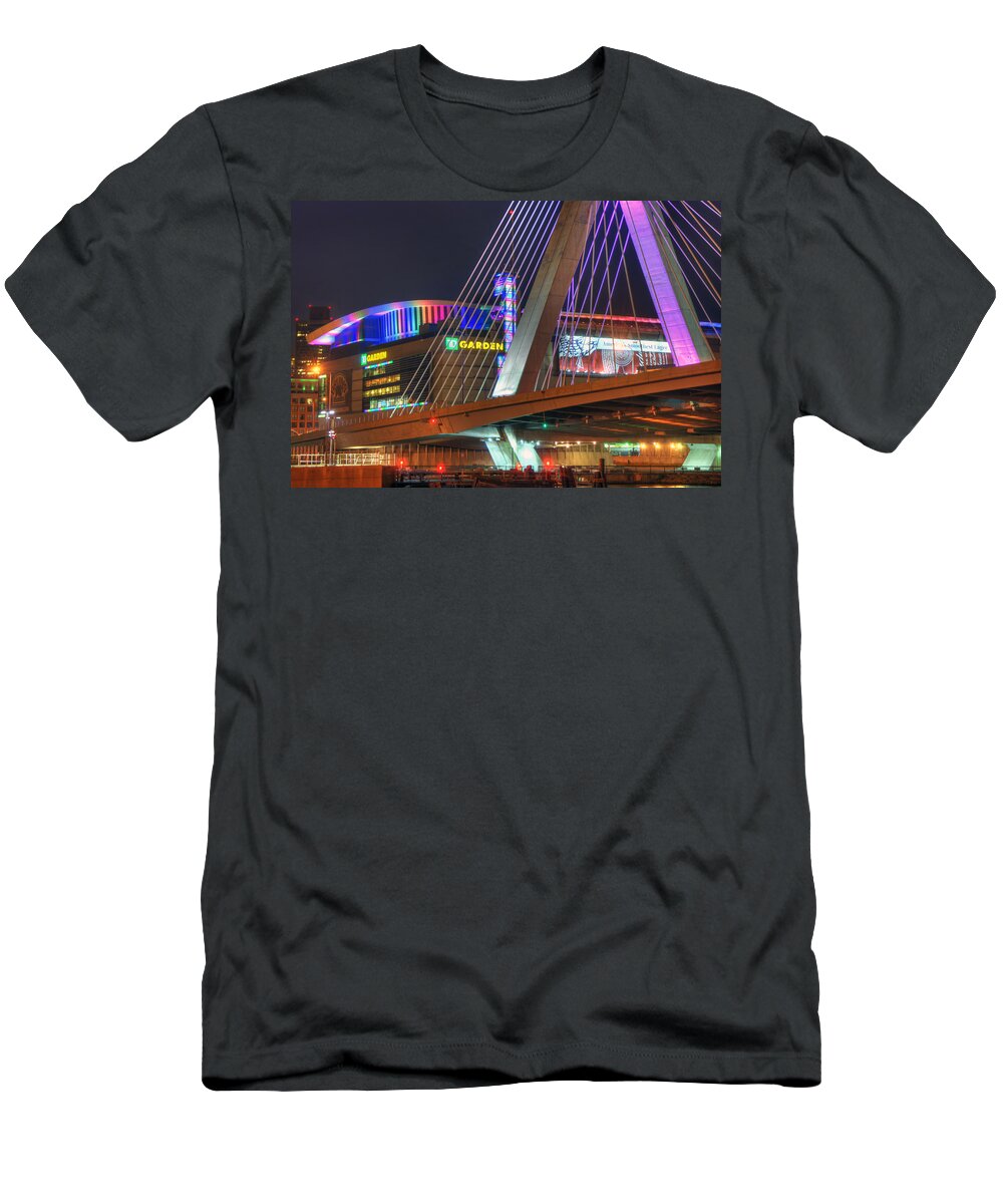 Boston T-Shirt featuring the photograph TD Garden and the Zakim Bridge in Pink by Joann Vitali