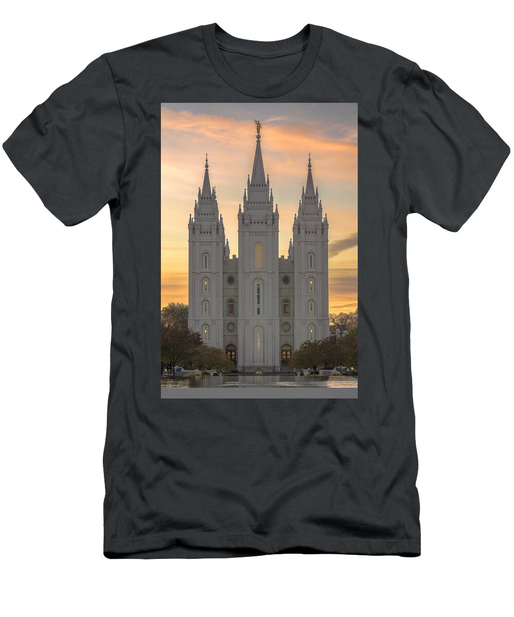 Utah T-Shirt featuring the photograph Temple Square Sunset by Dustin LeFevre