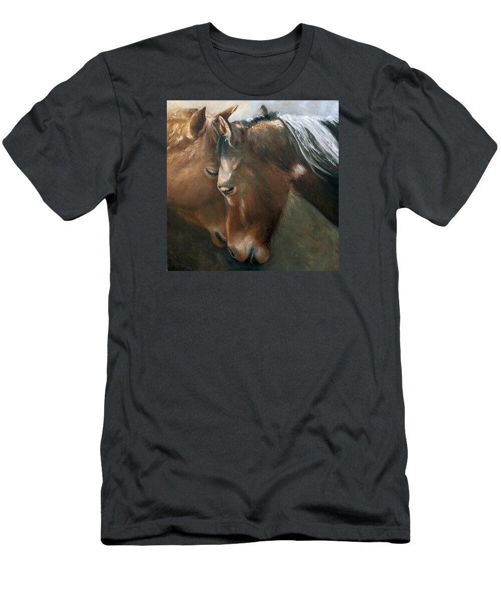 Equestrian Art T-Shirt featuring the painting Tenderness by Terri Meyer
