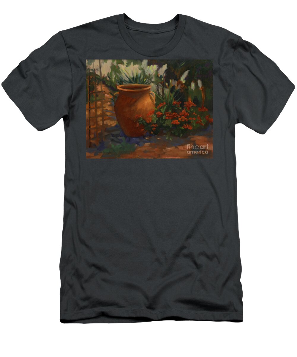 Contemporary Floral T-Shirt featuring the painting Terra Cotta Garden by Maria Hunt