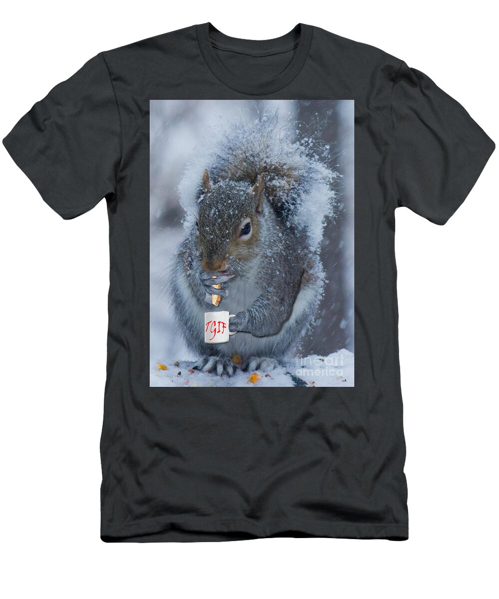 Winter Card T-Shirt featuring the photograph TGIF with a cup of Coffee by Sandra Clark