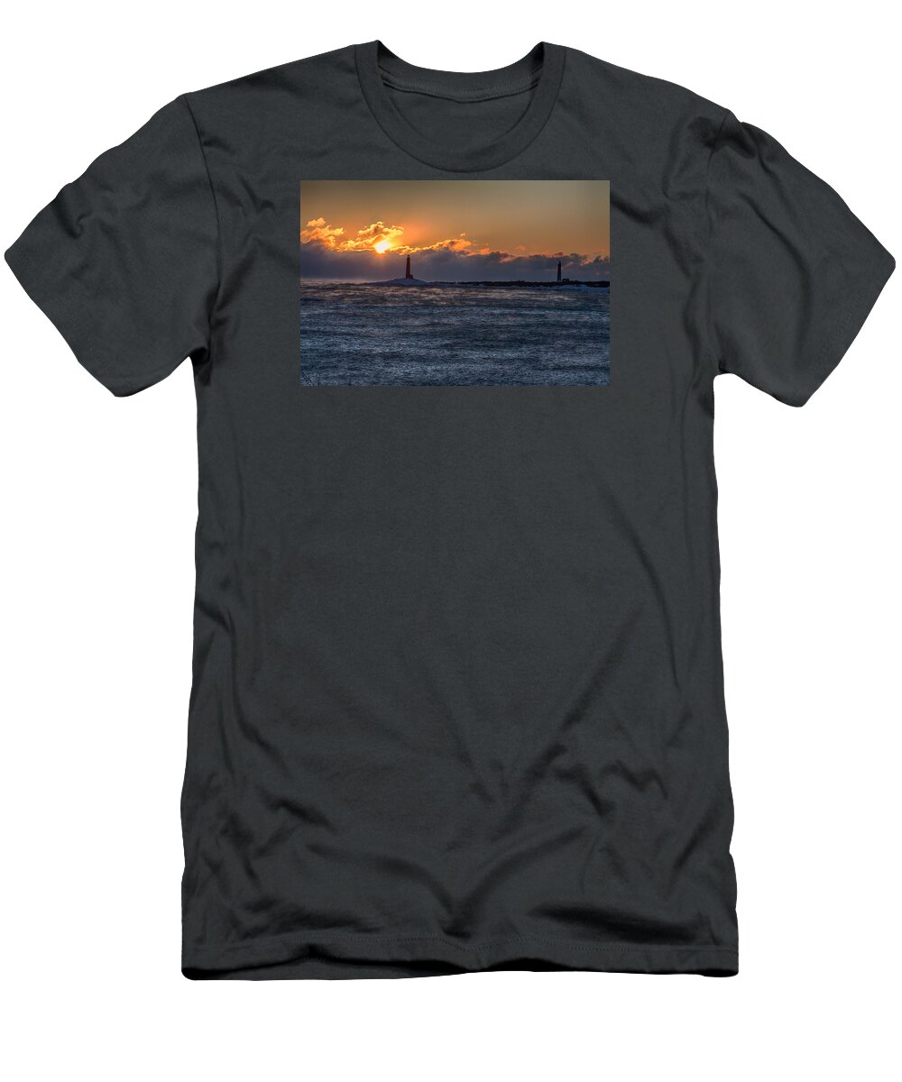 Gloucester T-Shirt featuring the photograph Thacher Island lighthouse morning dawn by Jeff Folger