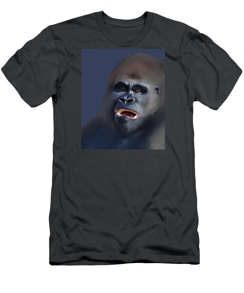 Gorilla T-Shirt featuring the painting That's Pretty Funny Actually by Arie Van der Wijst