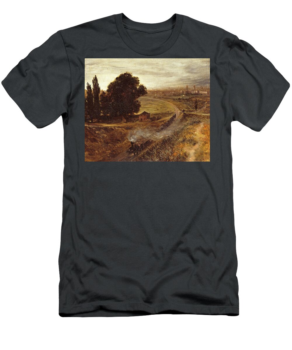 Adolph Von Menzel T-Shirt featuring the painting The Berlin-Potsdam Railway by Adolph von Menzel