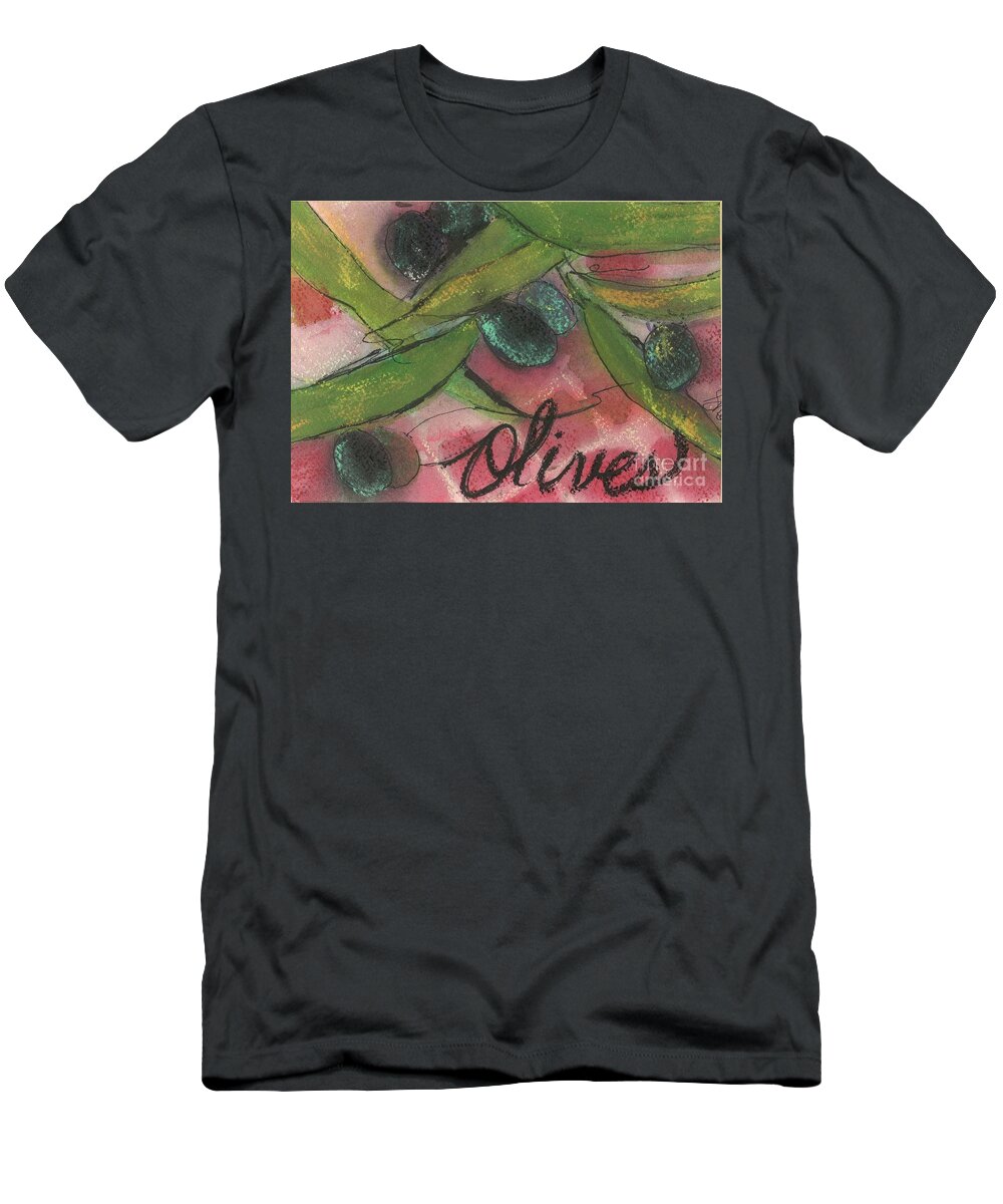Wine T-Shirt featuring the painting The Black Olive by Sherry Harradence