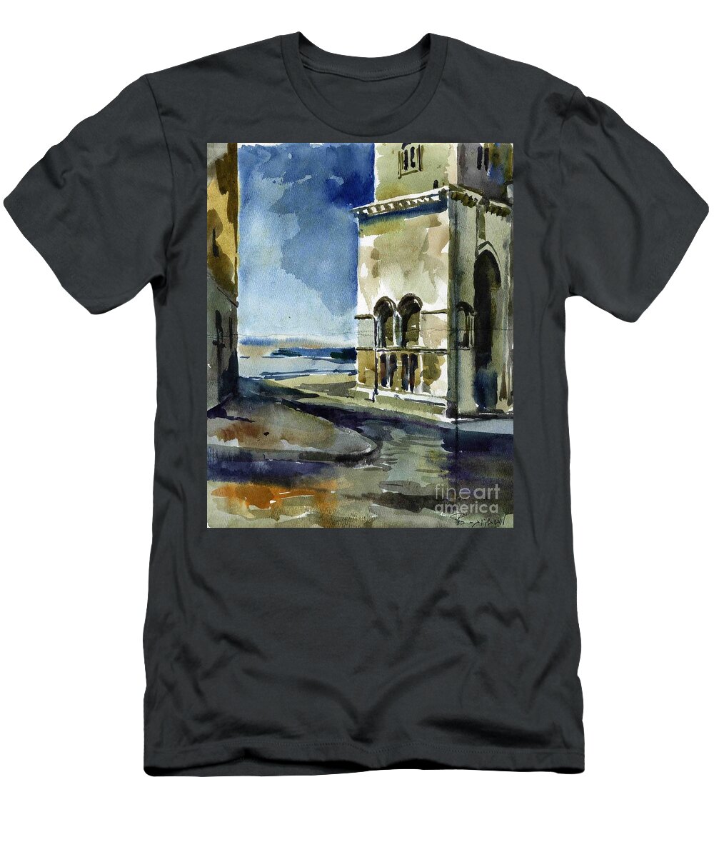 Cathedral T-Shirt featuring the painting The Cathedral of Trani in Italy by Anna Lobovikov-Katz