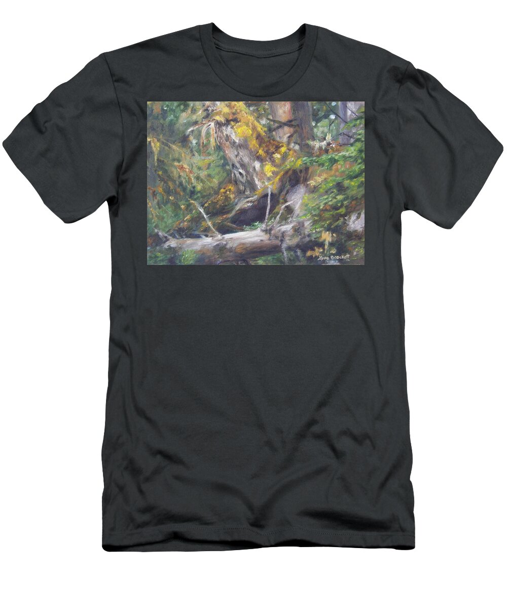 Landscape T-Shirt featuring the painting The Crying Log by Lori Brackett