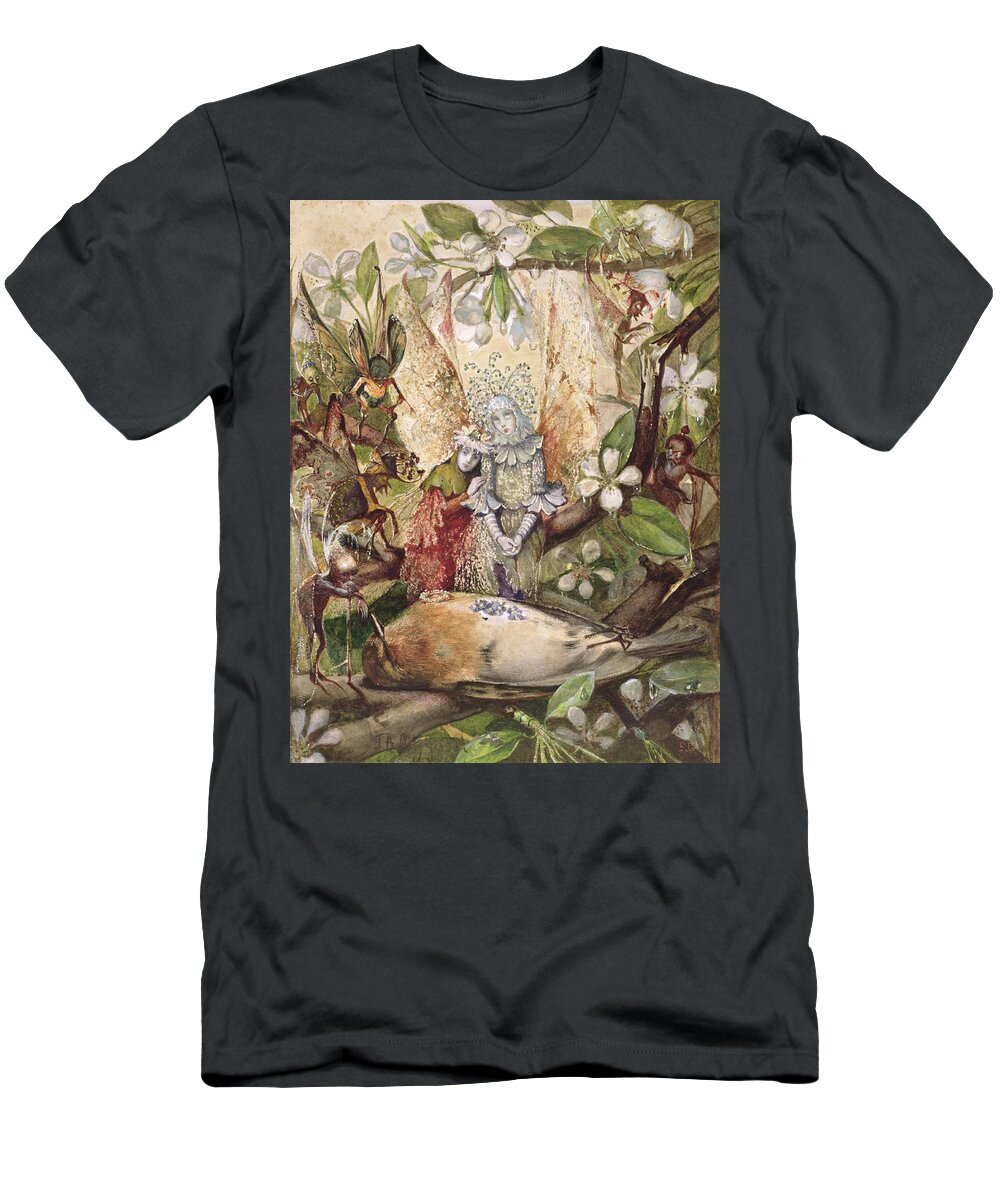 Red Breast T-Shirt featuring the drawing The Death Of Cock Robin by John Anster Fitzgerald