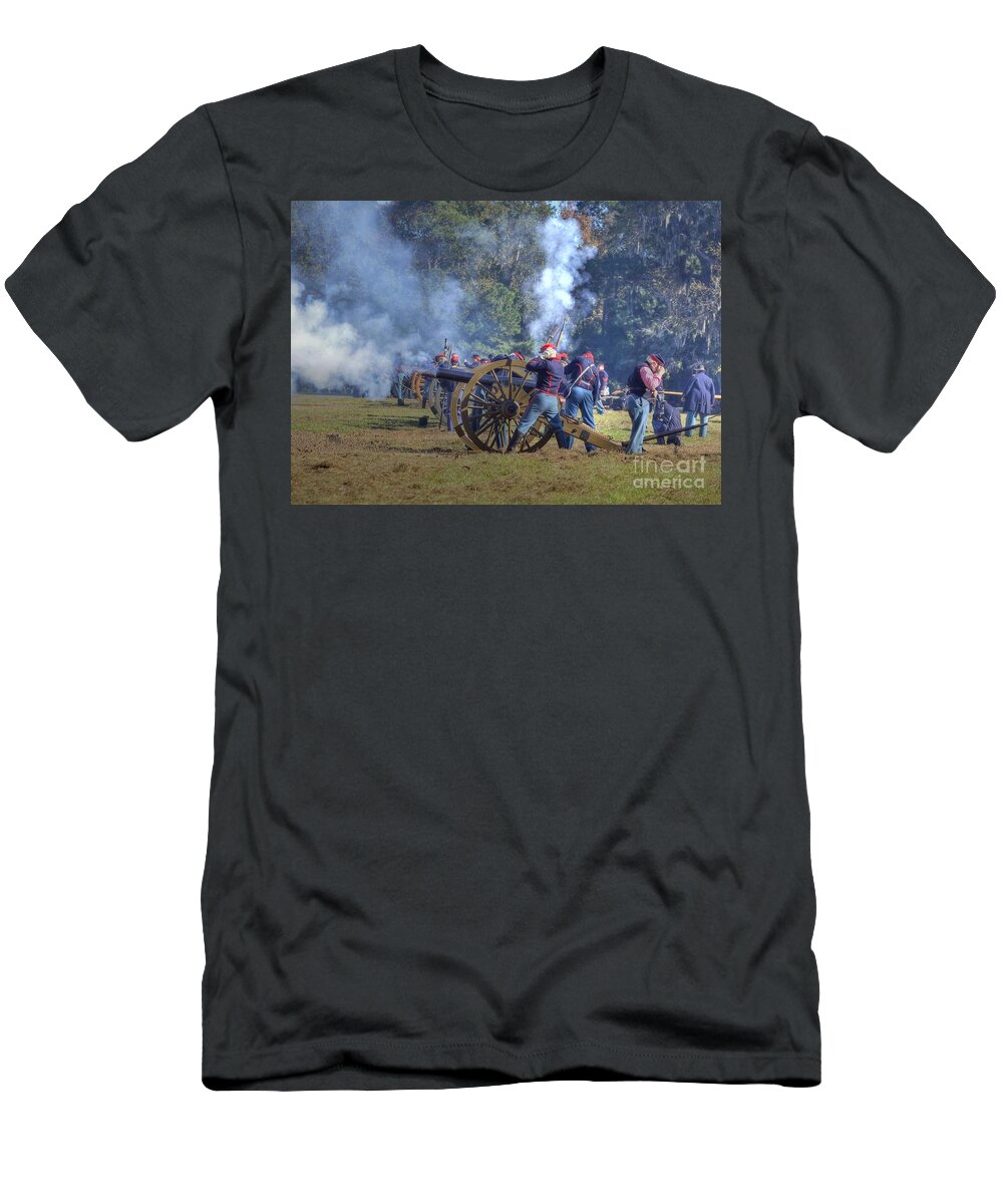 Historic T-Shirt featuring the photograph The Fire Of The Cannons by Kathy Baccari