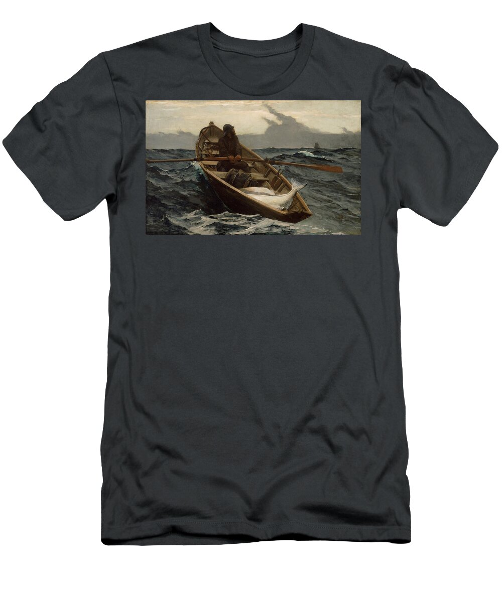 Winslow Homer T-Shirt featuring the painting The Fog Warning .Halibut Fishing by Winslow Homer