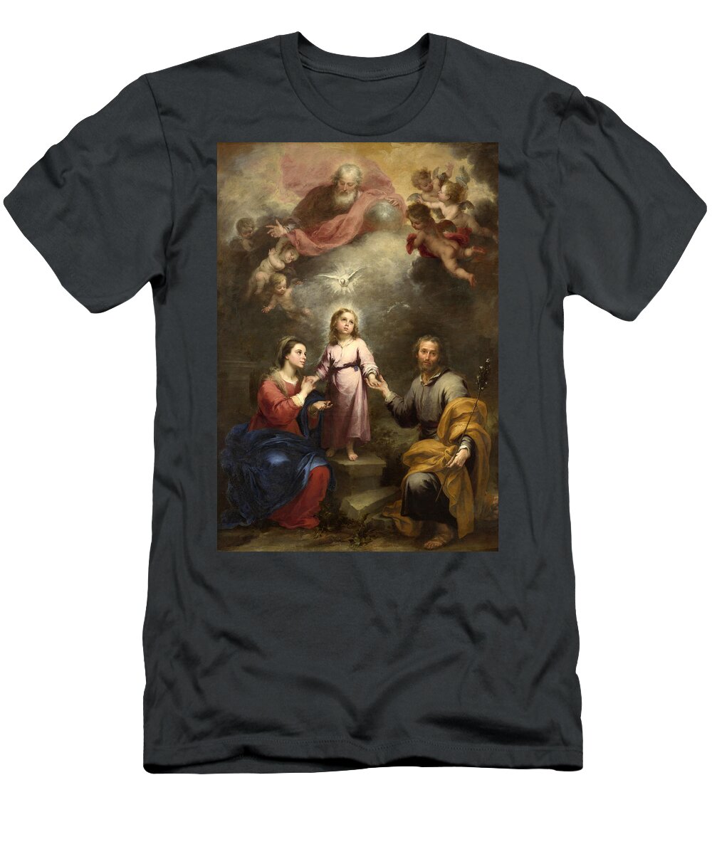 Bartolome Esteban Murillo T-Shirt featuring the painting The Heavenly and Earthly Trinities by Bartolome Esteban Murillo
