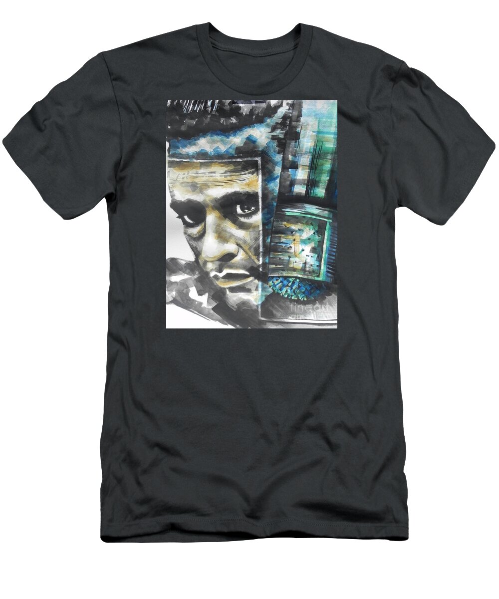 Watercolor Painting T-Shirt featuring the painting The Man In Black Singer Johnny Cash by Chrisann Ellis