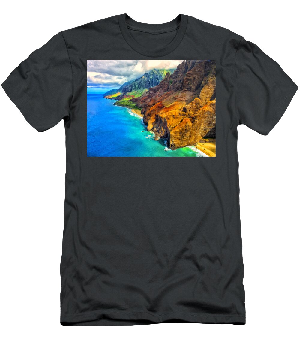 Na Pali T-Shirt featuring the painting The Na Pali Coast of Kauai by Dominic Piperata
