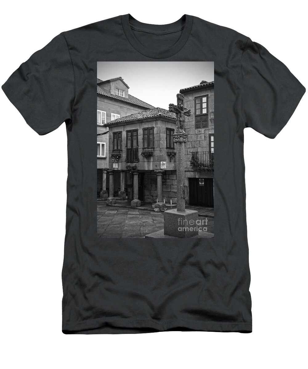 Praza Da Leña T-Shirt featuring the photograph The old firewood marketplace BW by RicardMN Photography