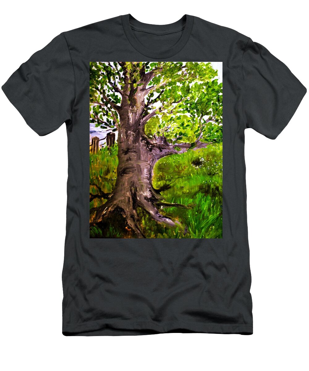 Tree T-Shirt featuring the painting The Old Walnut by Evelina Popilian