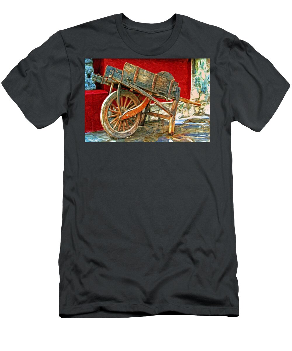 Wooden Wheelbarrow T-Shirt featuring the painting The Old Wheelbarrow by Michael Pickett