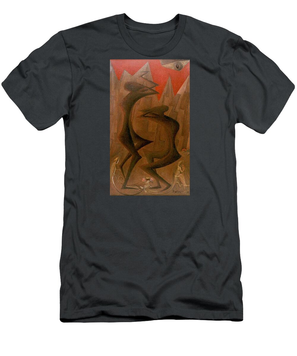 The Penance Dance T-Shirt featuring the painting The Penance Dance by Israel Tsvaygenbaum