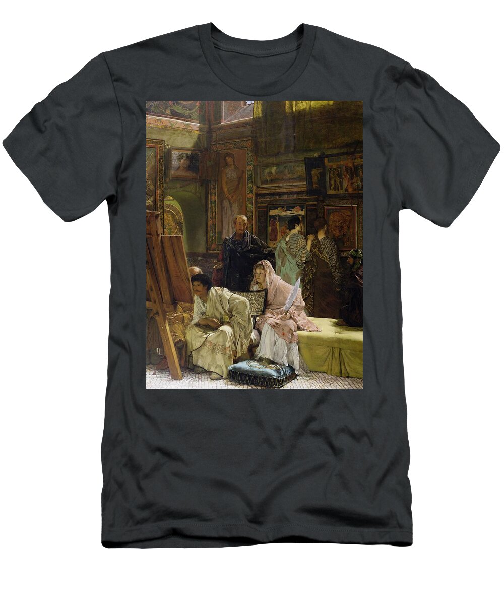 Feather T-Shirt featuring the painting The Picture Gallery, 1874 by Lawrence Alma-Tadema