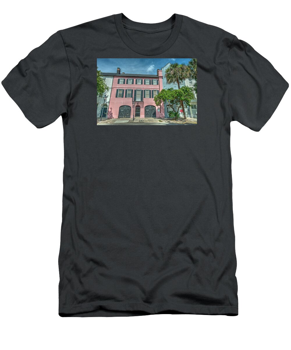 Rainbow Row T-Shirt featuring the photograph The Pink House by Dale Powell