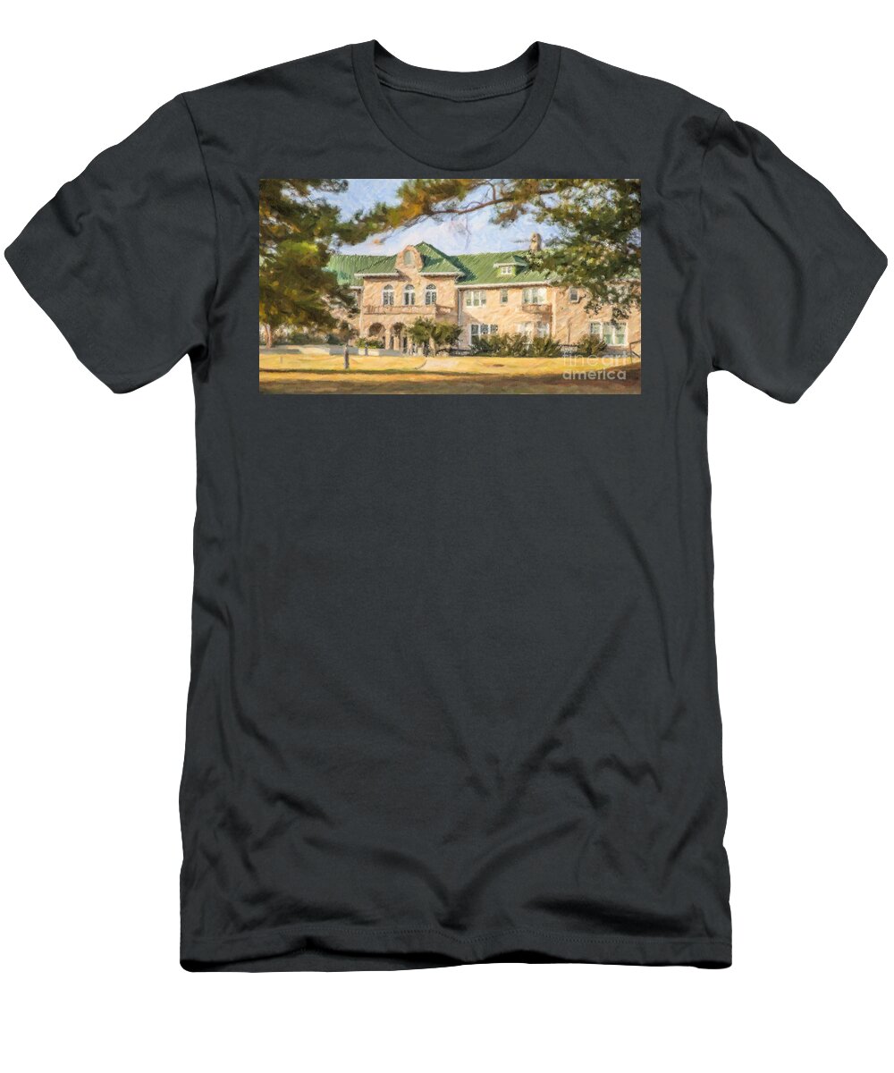 The Pink Palace T-Shirt featuring the digital art The Pink Palace Museum Memphis Tn USA by Liz Leyden