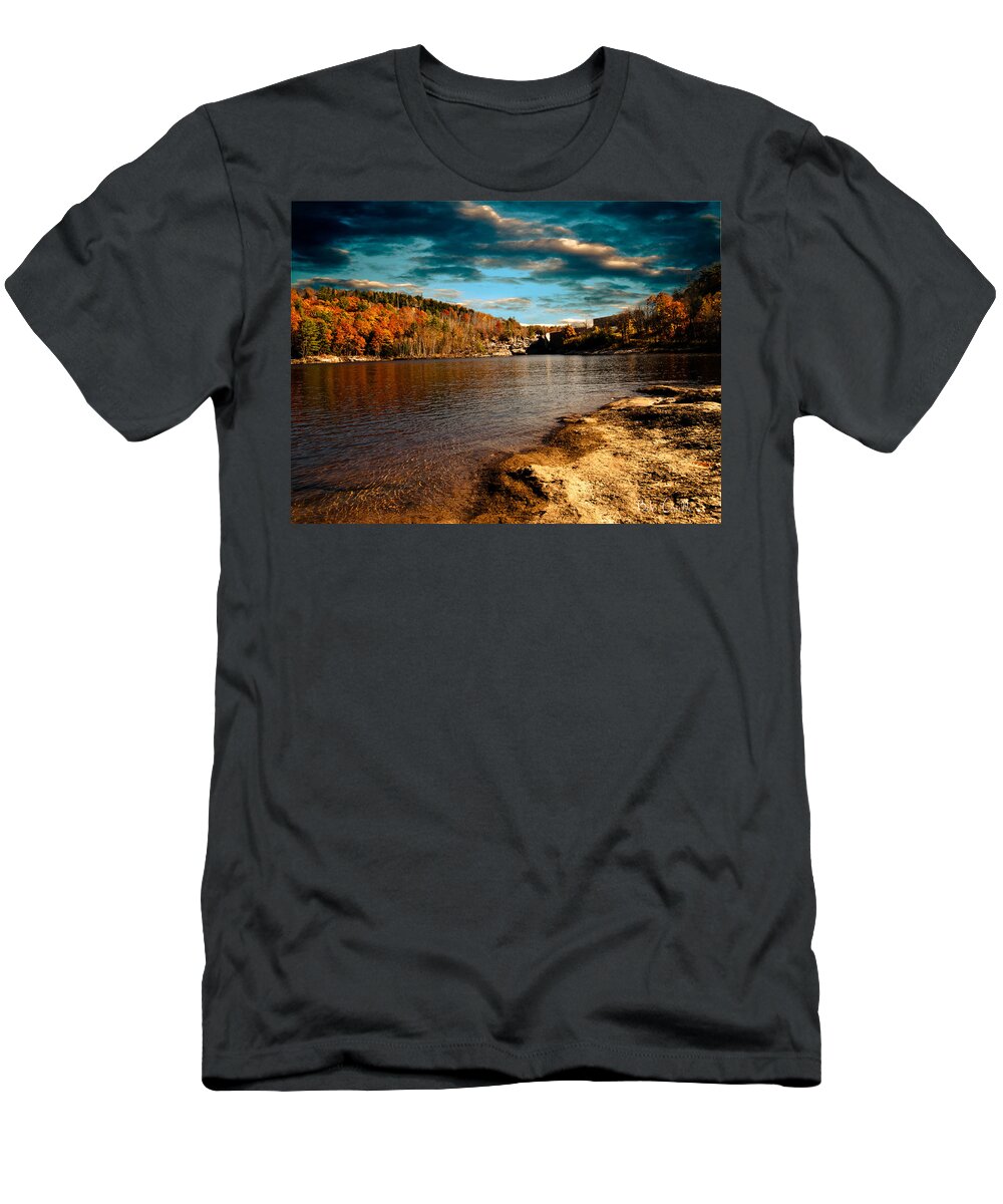 Clouds T-Shirt featuring the photograph The Pool Below Upper Falls Rumford Maine by Bob Orsillo