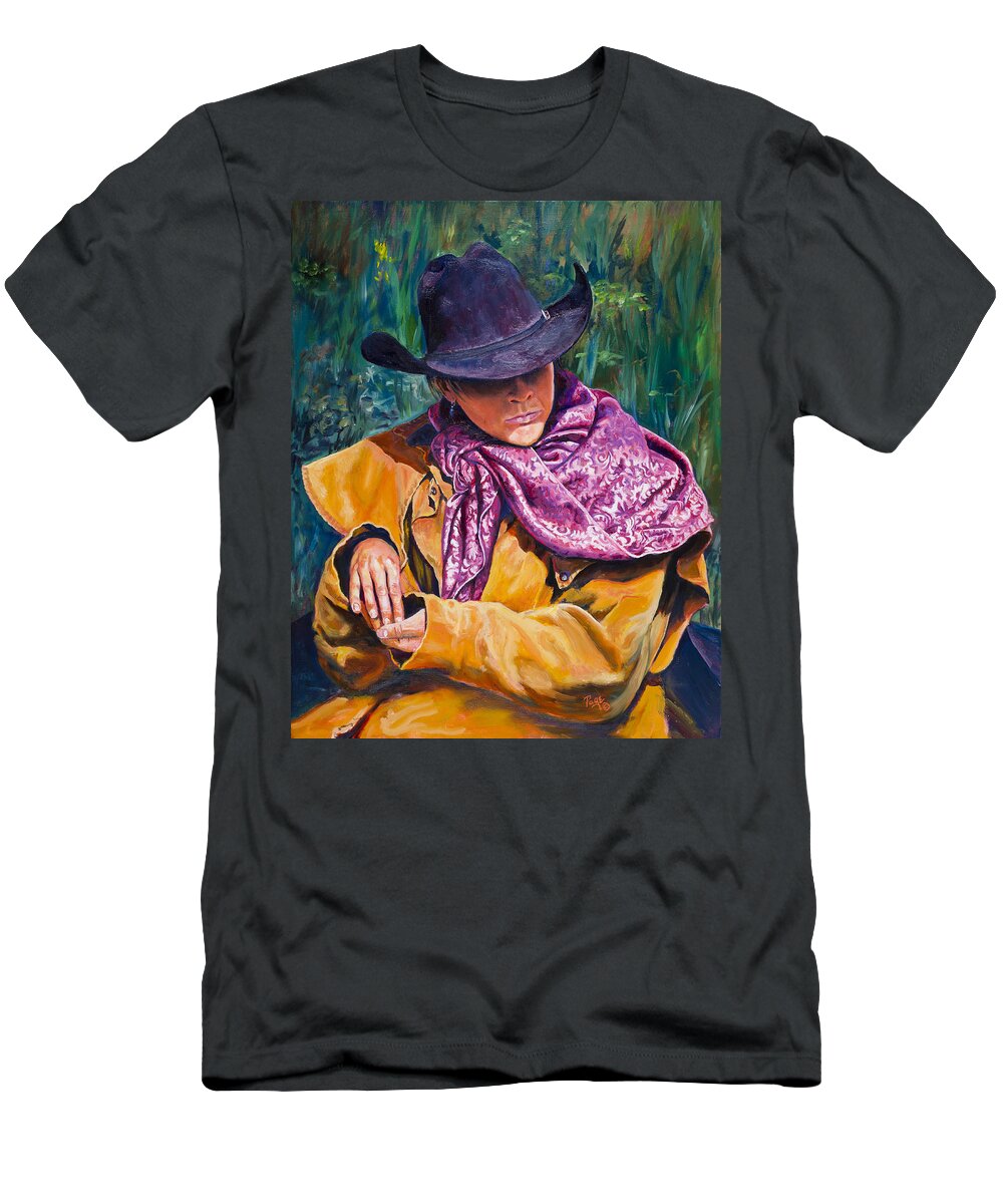 Cowboy T-Shirt featuring the painting The Purple Scarf by Page Holland