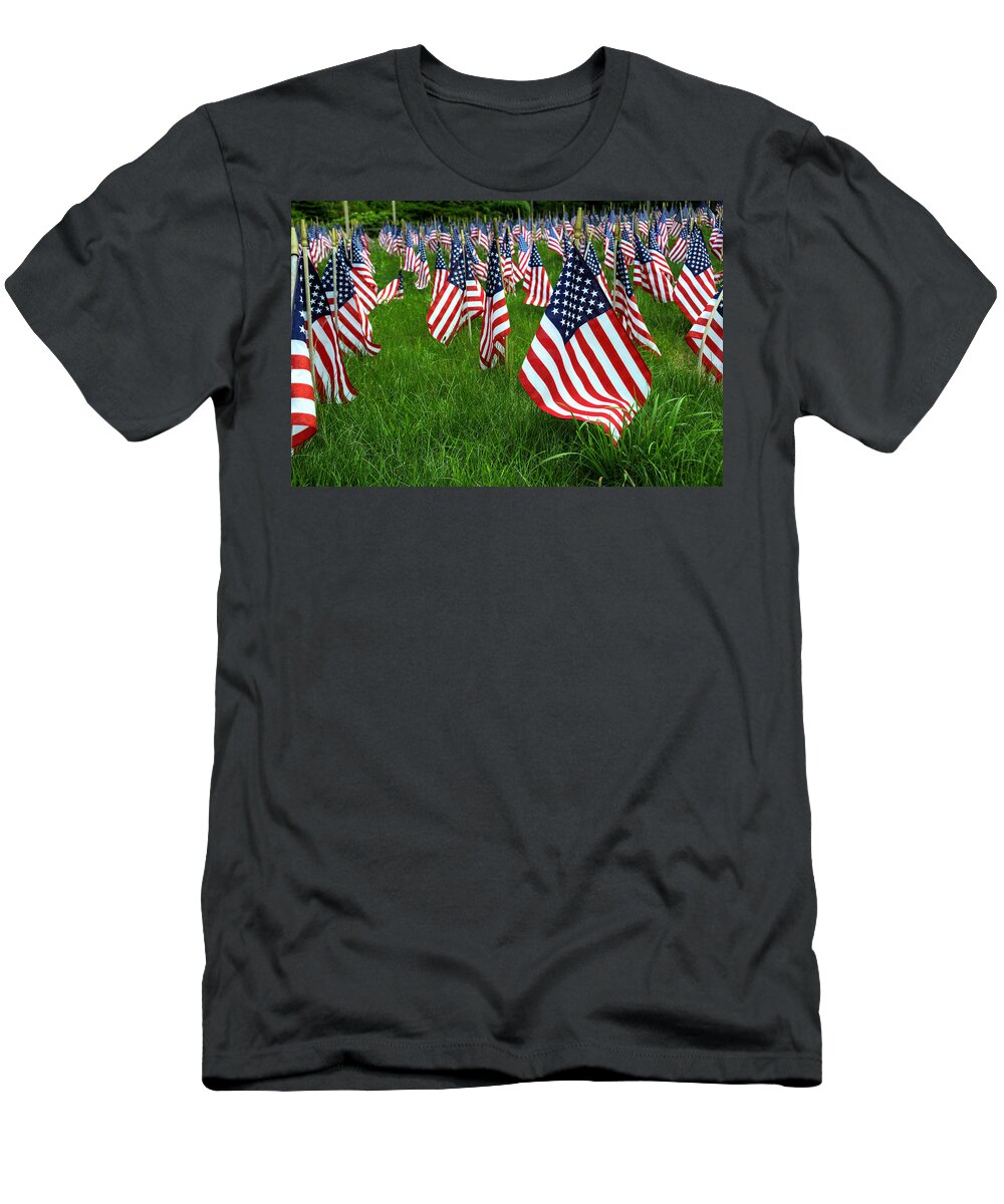 Flag T-Shirt featuring the photograph The Red White and Blue American Flags by Donna Doherty